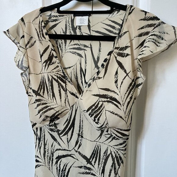 Y2K Fairweather Flutter Sleeve Blouse Womens L Sheer Chiffon Palm Floral Made US - Picture 2 of 7